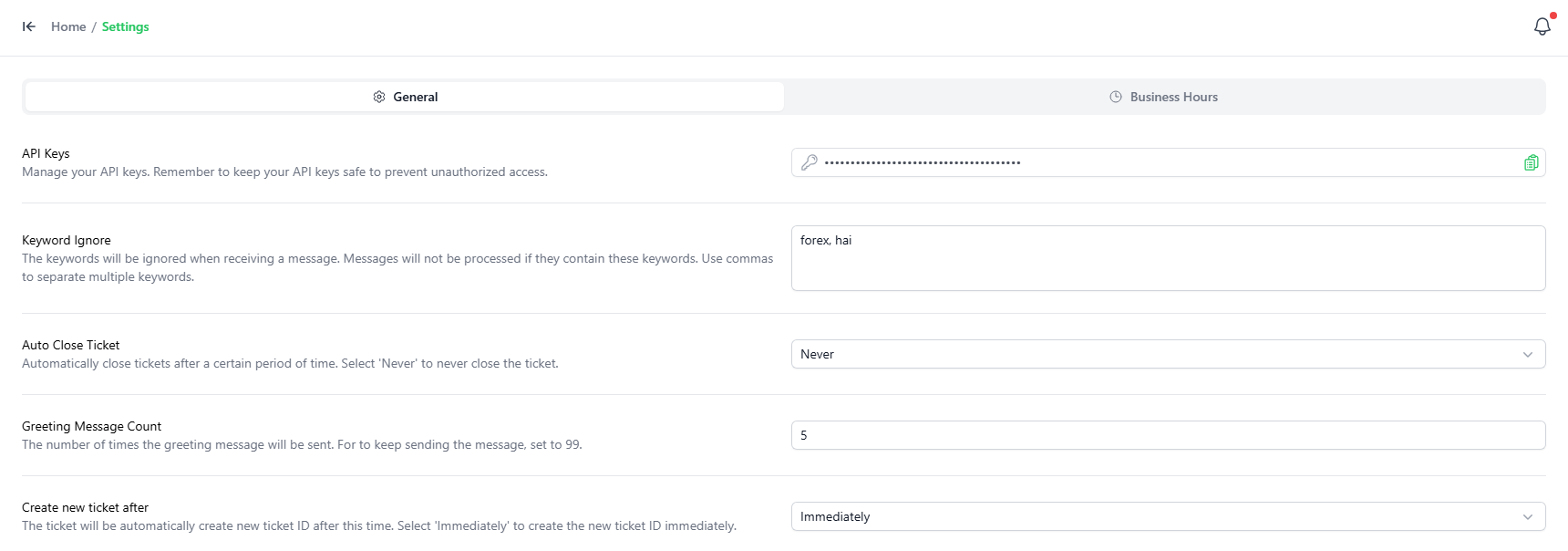 Settings screenshot 1